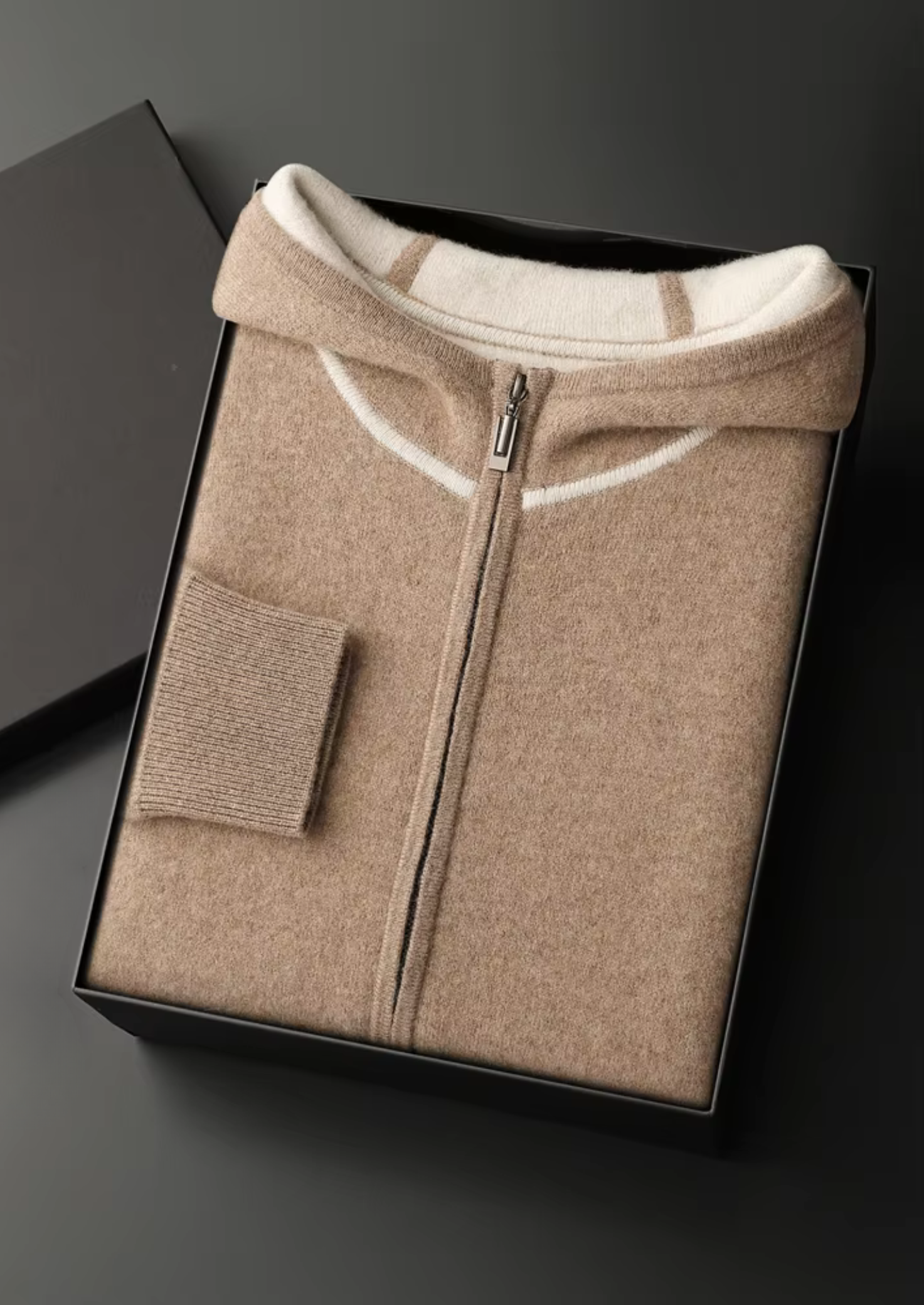 Sweat à capuche zippé en cachemire premium bicolore