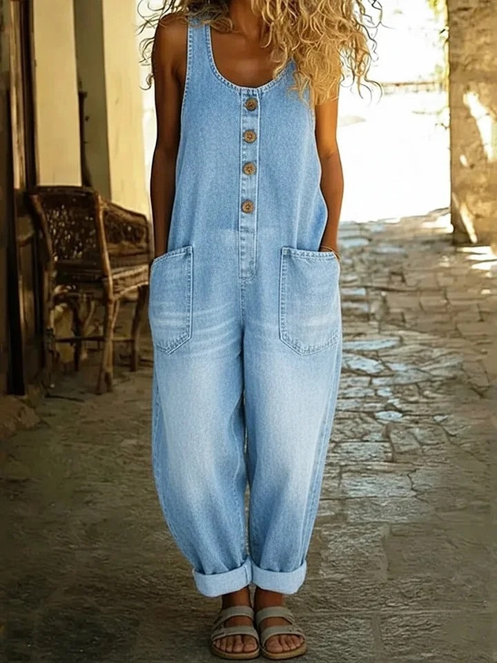 Saylor | Salopette en denim en coton vintage délavé