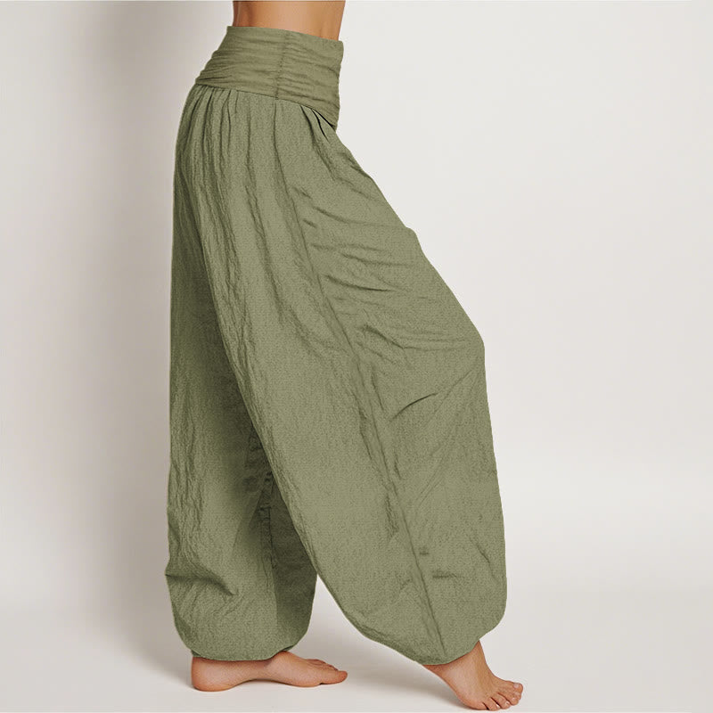 Pantalon Harem en Coton Pur pour Femme à Taille Élastique avec Motif Pierres Bouddha Soleil Lune Étoiles