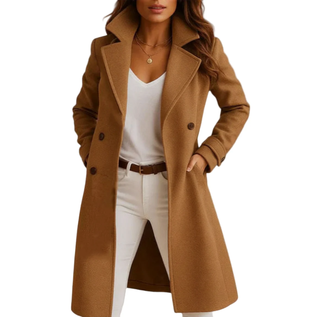 The Liora Coat — Graphite Double-Breasted Wool Blend