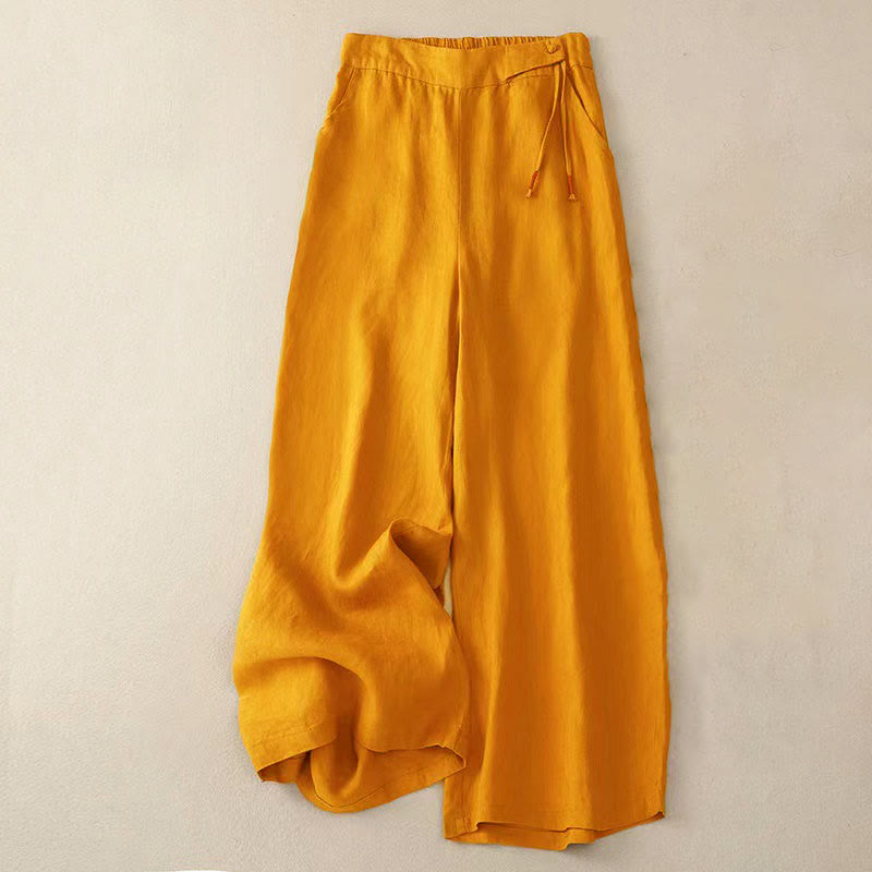 Pantalon Capri Large Femme Bouton Unique Couleur Unie Buddha Stones avec Poches
