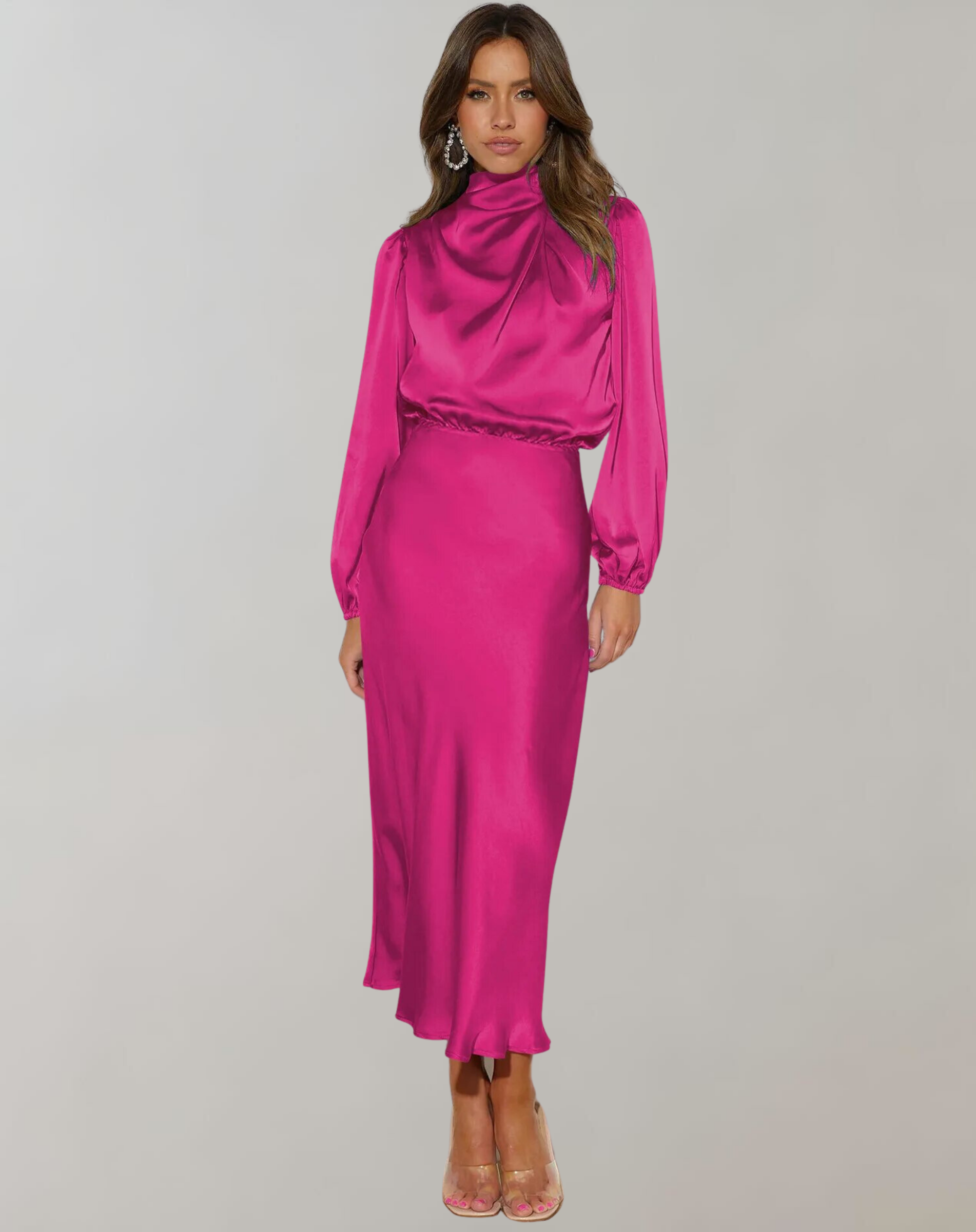 The Elara Satin — Noir Drape Dress