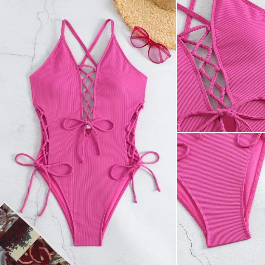 Liora Lace-Up One-Piece — Midnight Ribbed