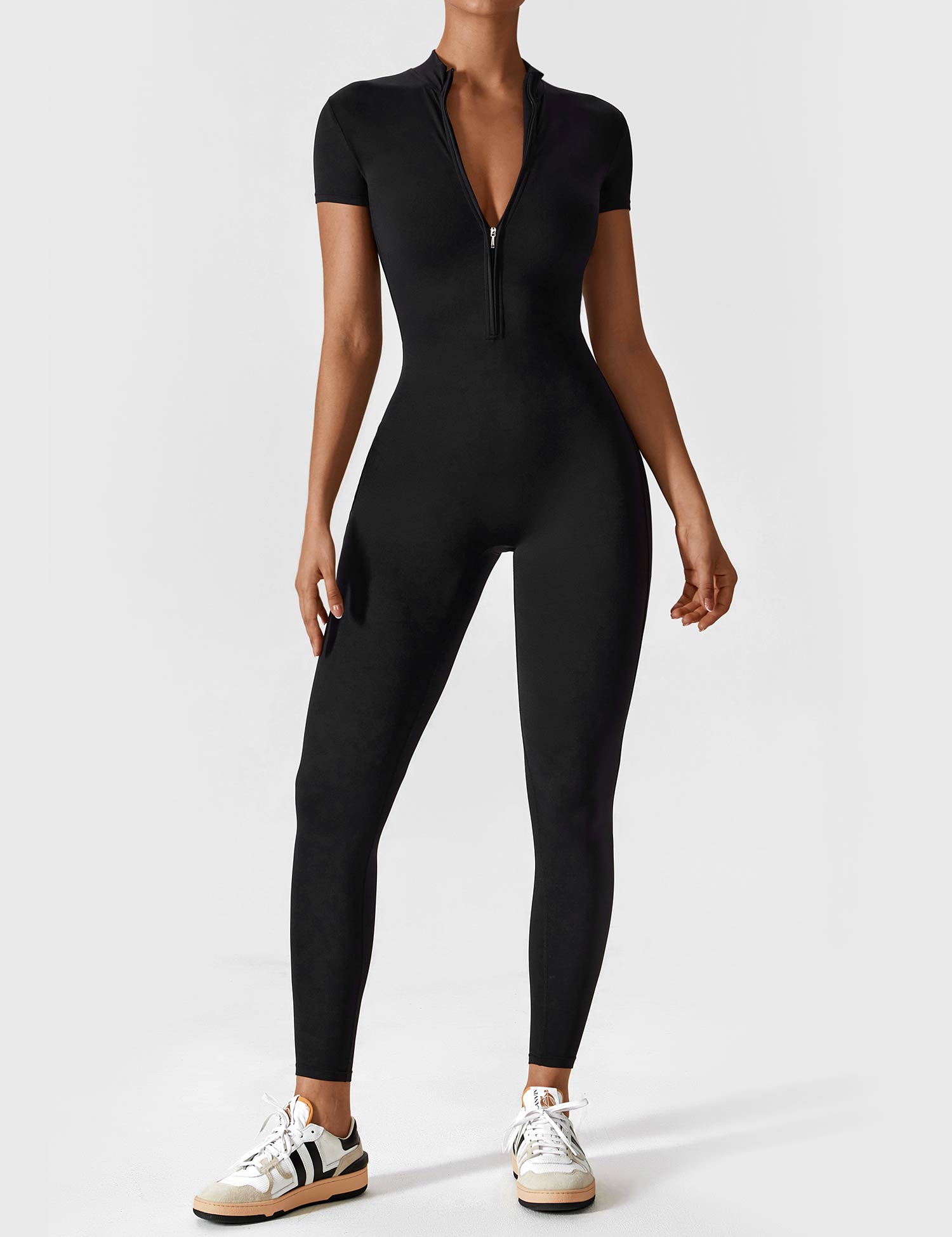 The Vela Zip Jumpsuit — Black Onyx