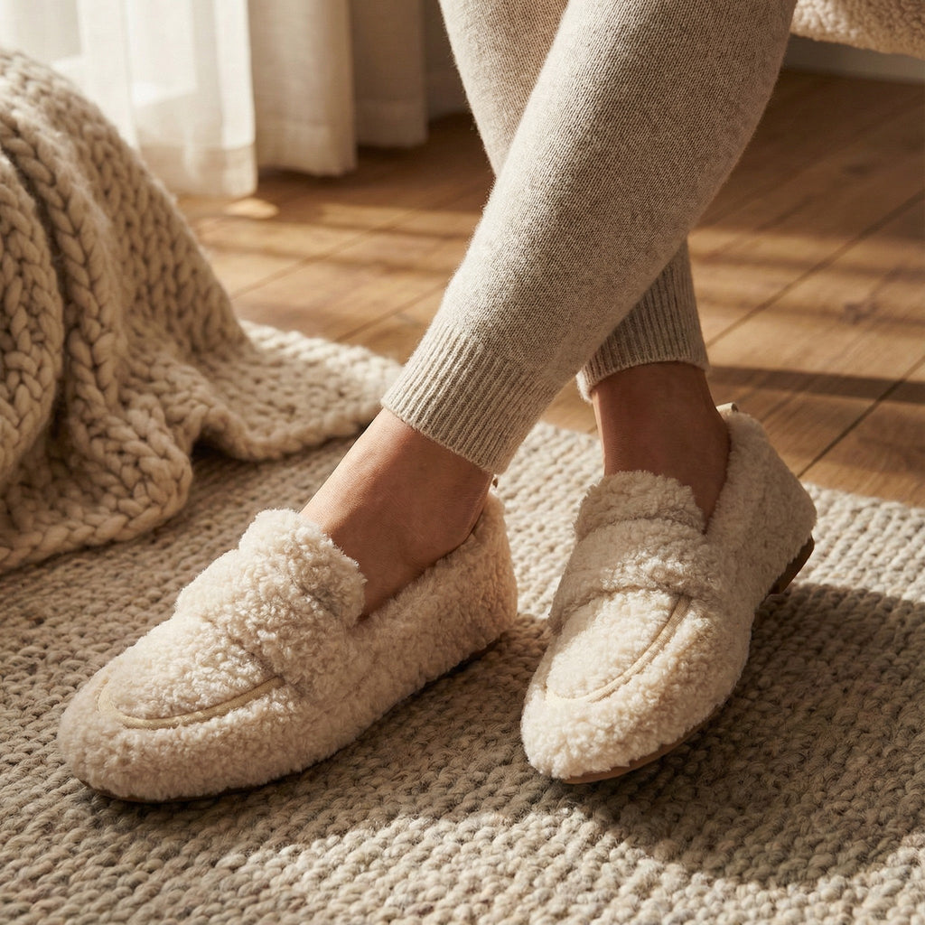 The Elara — Taupe Plush Moccasins