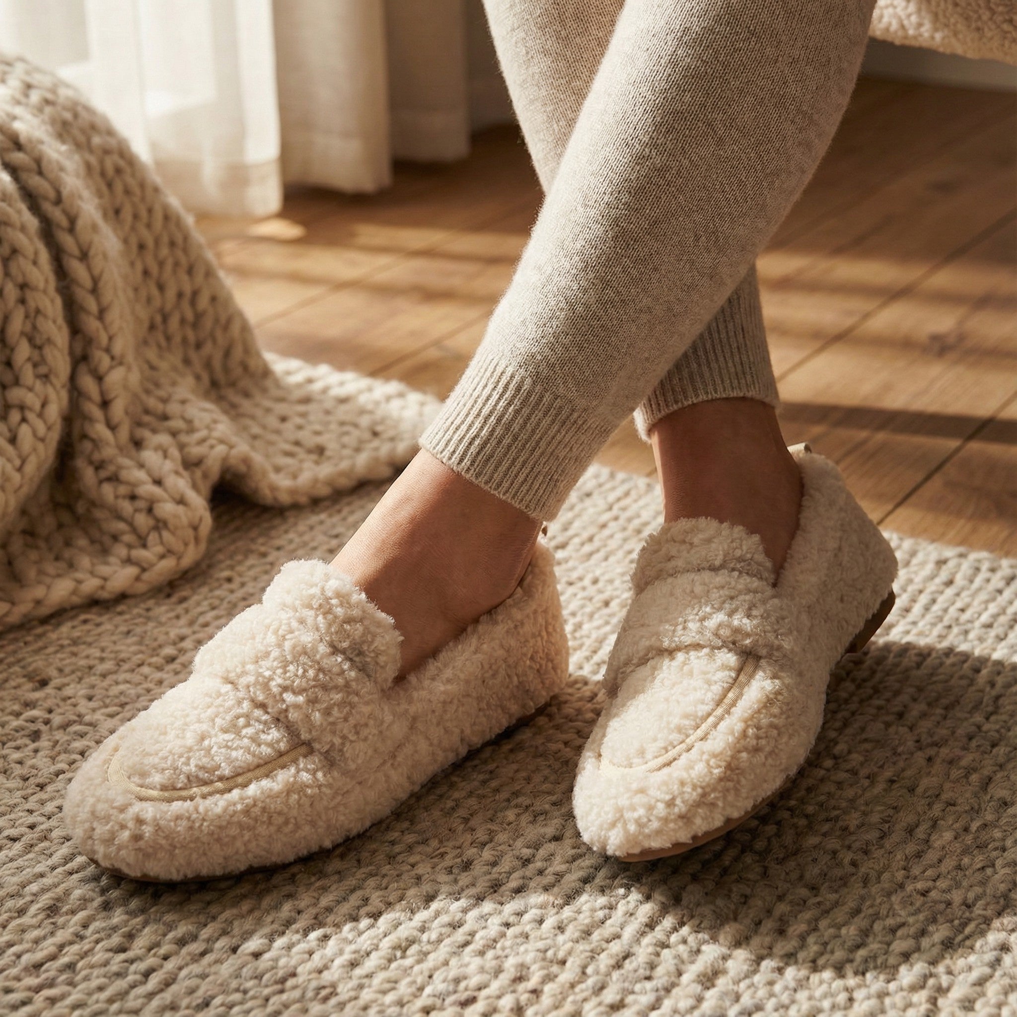 The Elara — Taupe Plush Moccasins