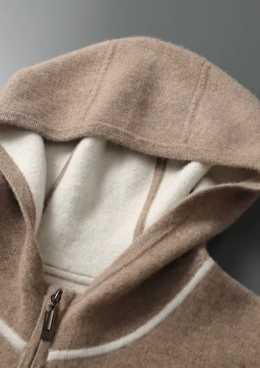 Sweat à capuche zippé en cachemire premium bicolore