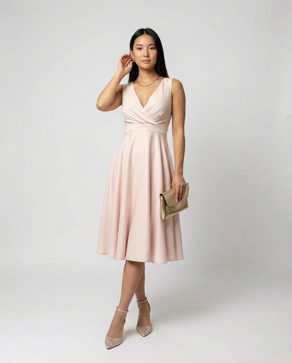 The Liora — Apricot A-Line Midi Dress