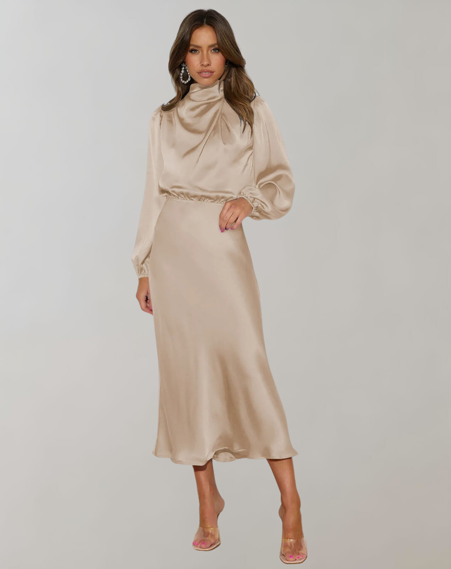The Elara Satin — Noir Drape Dress
