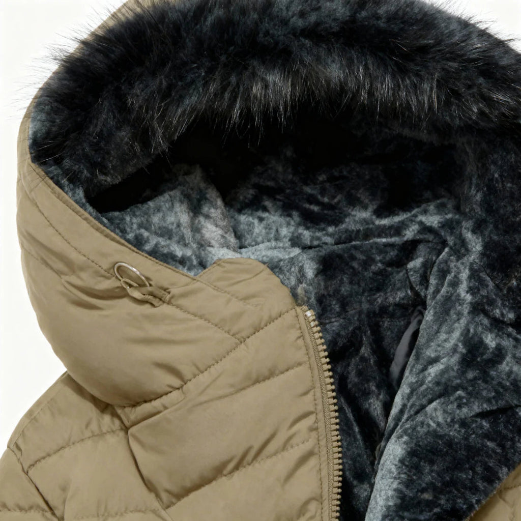 The Sora — Quilted Puffer with Rabbit Fur Collar