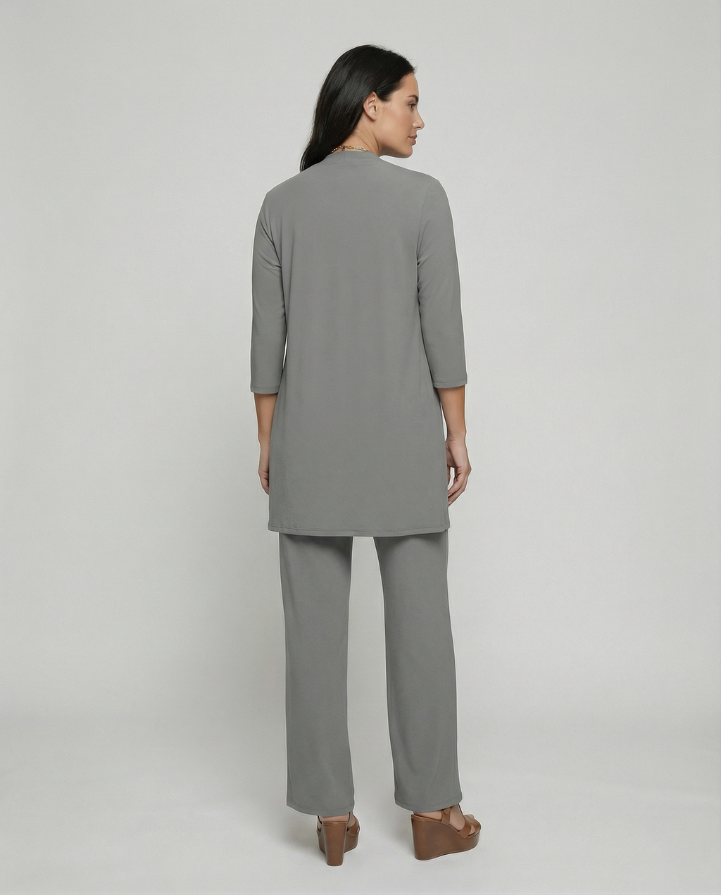 The Liora Set — Slate Open-Front Cardigan & Wide-Leg Pants