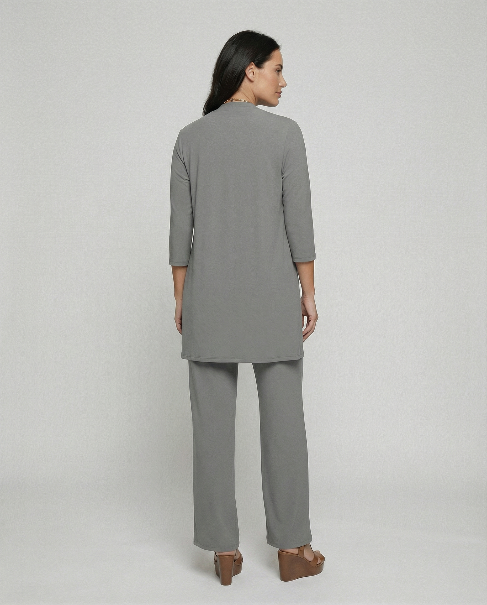 The Liora Set — Slate Open-Front Cardigan & Wide-Leg Pants