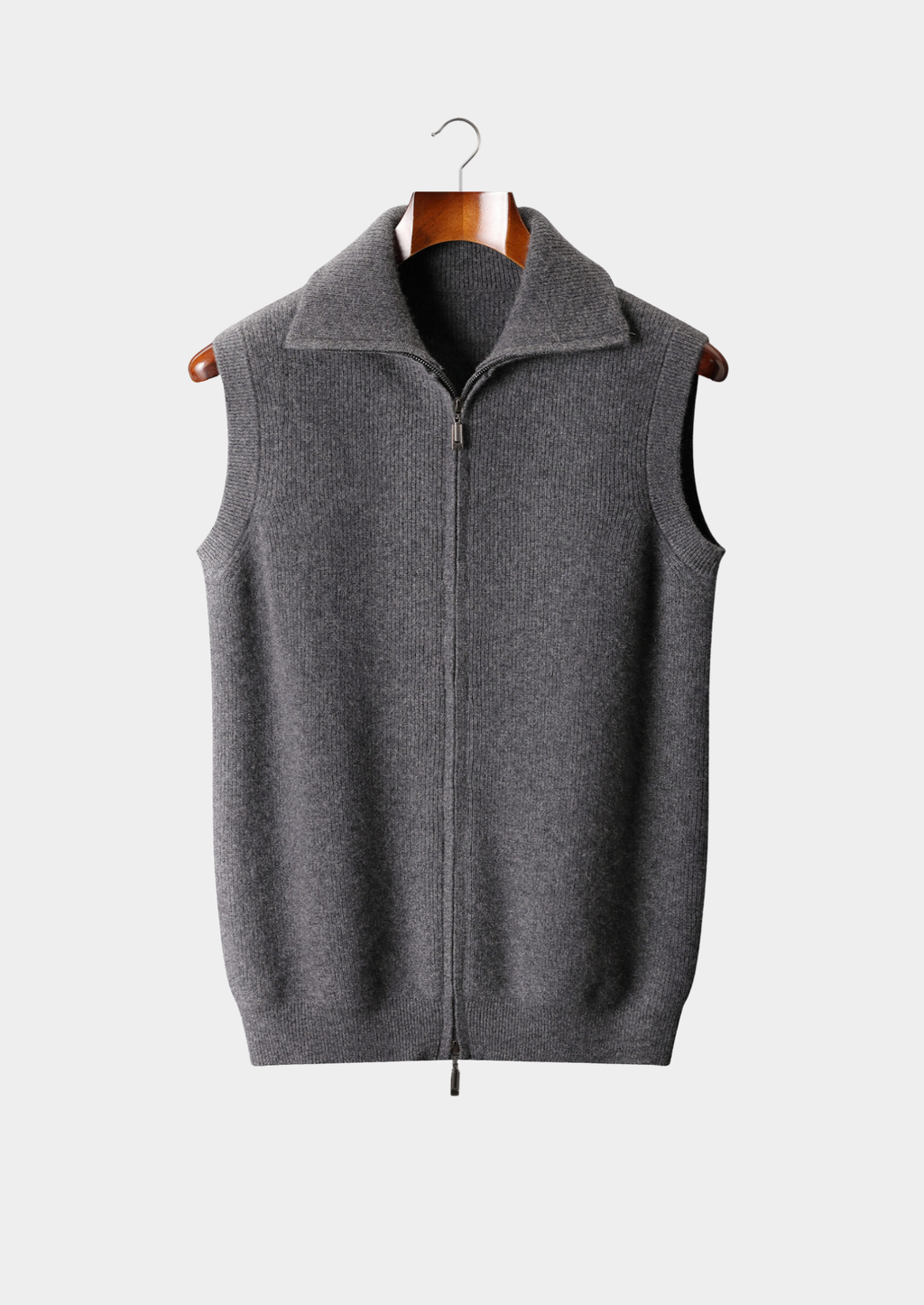 Veste sans manches en cachemire pur gris foncé thermique