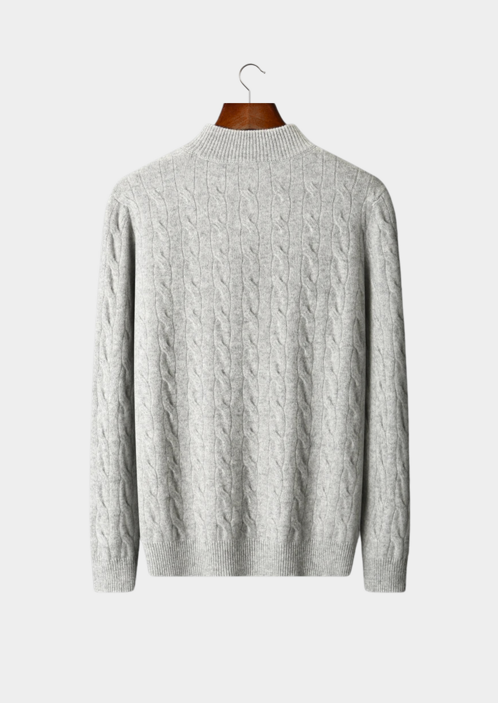 Demi-zip en laine mérinos pure extra-fine avec câble