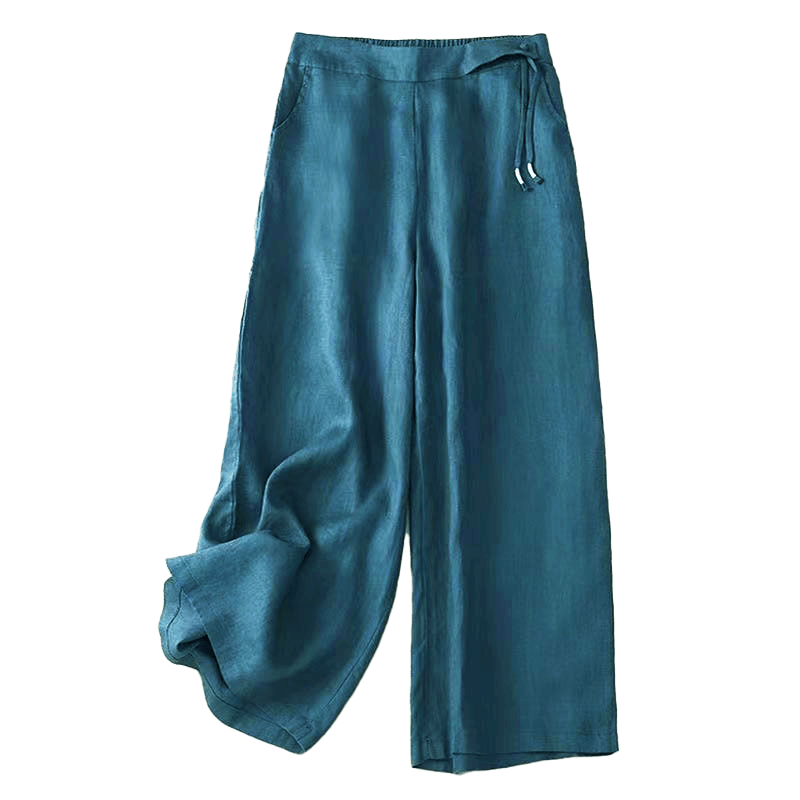 Pantalon Capri Large Femme Bouton Unique Couleur Unie Buddha Stones avec Poches