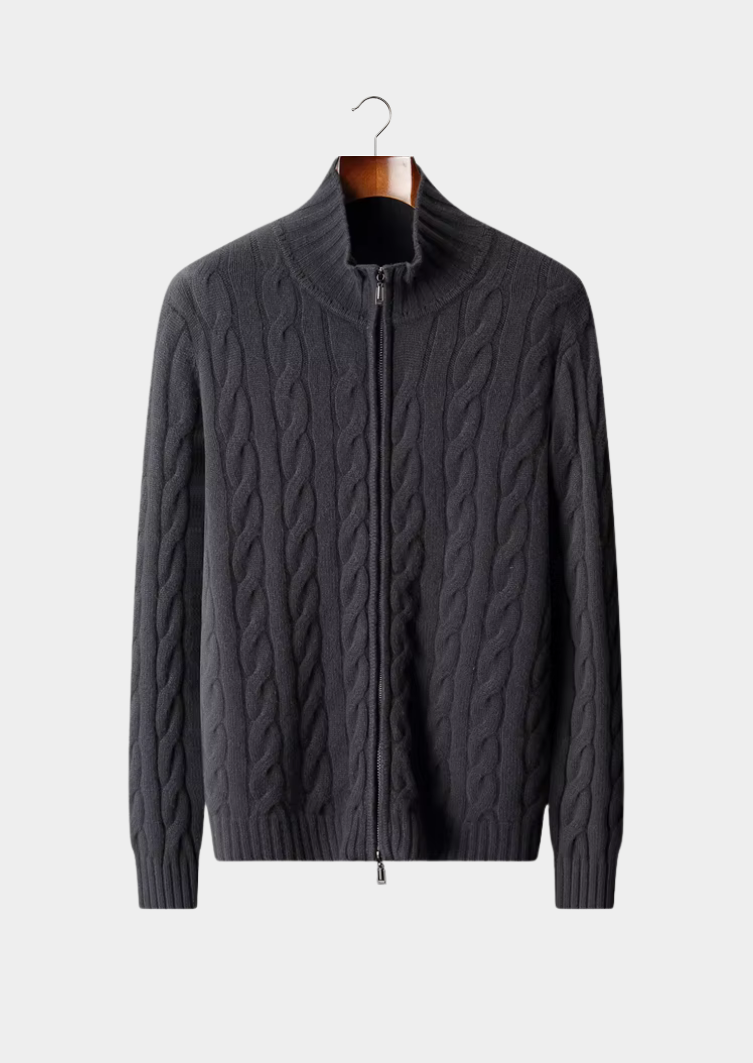 Cardigan en laine mérinos extra-fine pure avec design à double fermeture éclair et torsades