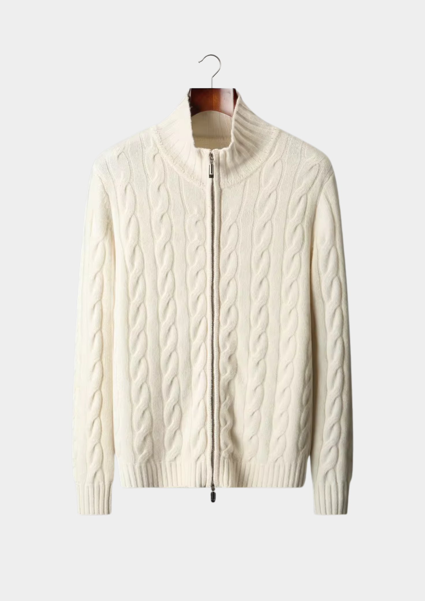 Cardigan en laine mérinos extra-fine pure avec design à double fermeture éclair et torsades
