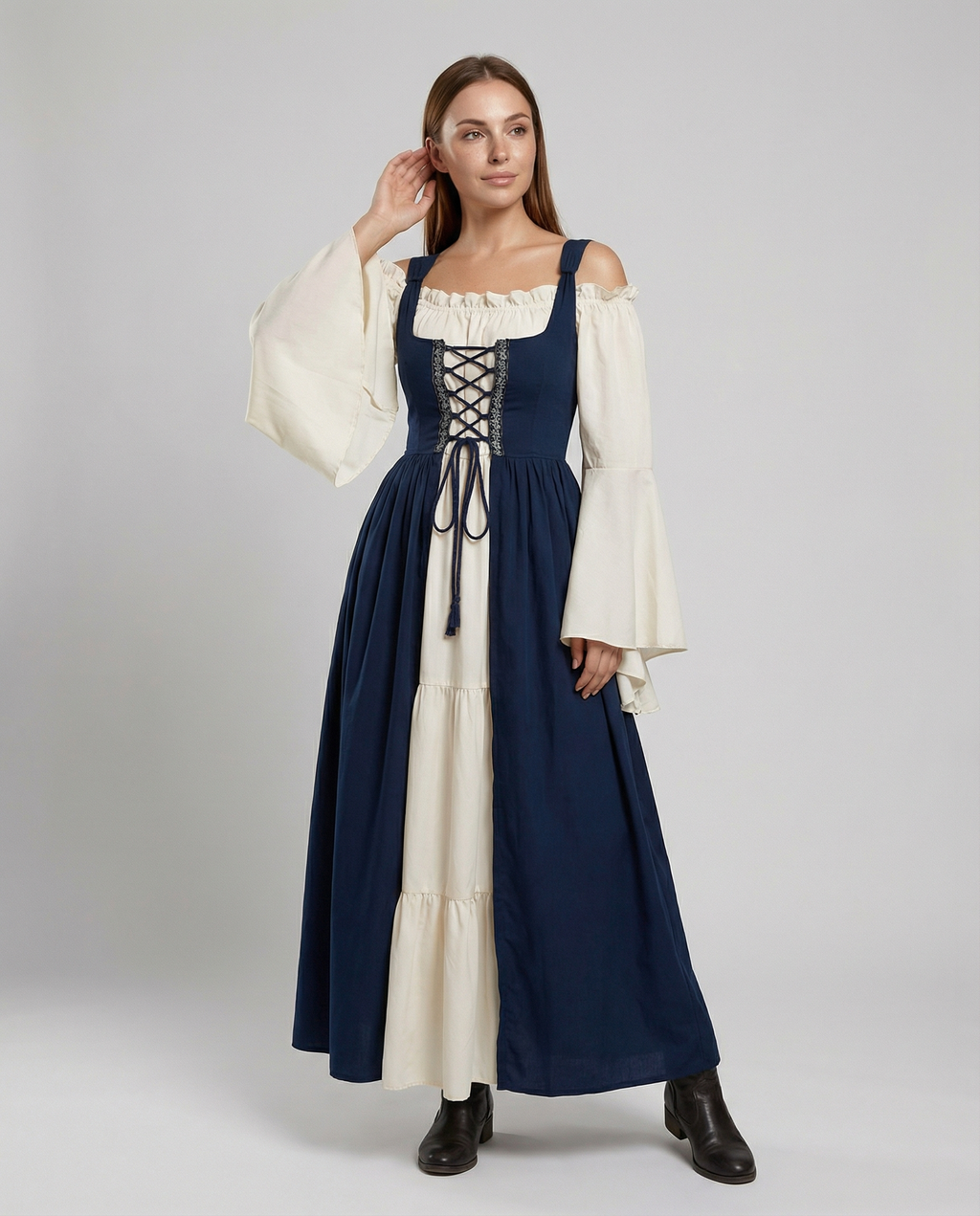 Rosaleen Gown — Sapphire Lace-Up Midi