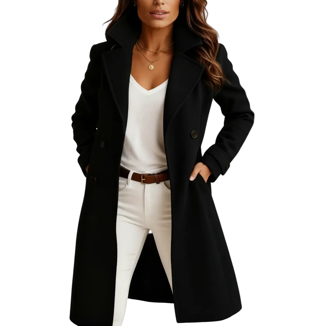 The Liora Coat — Graphite Double-Breasted Wool Blend