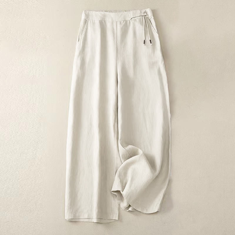 Pantalon Capri Large Femme Bouton Unique Couleur Unie Buddha Stones avec Poches