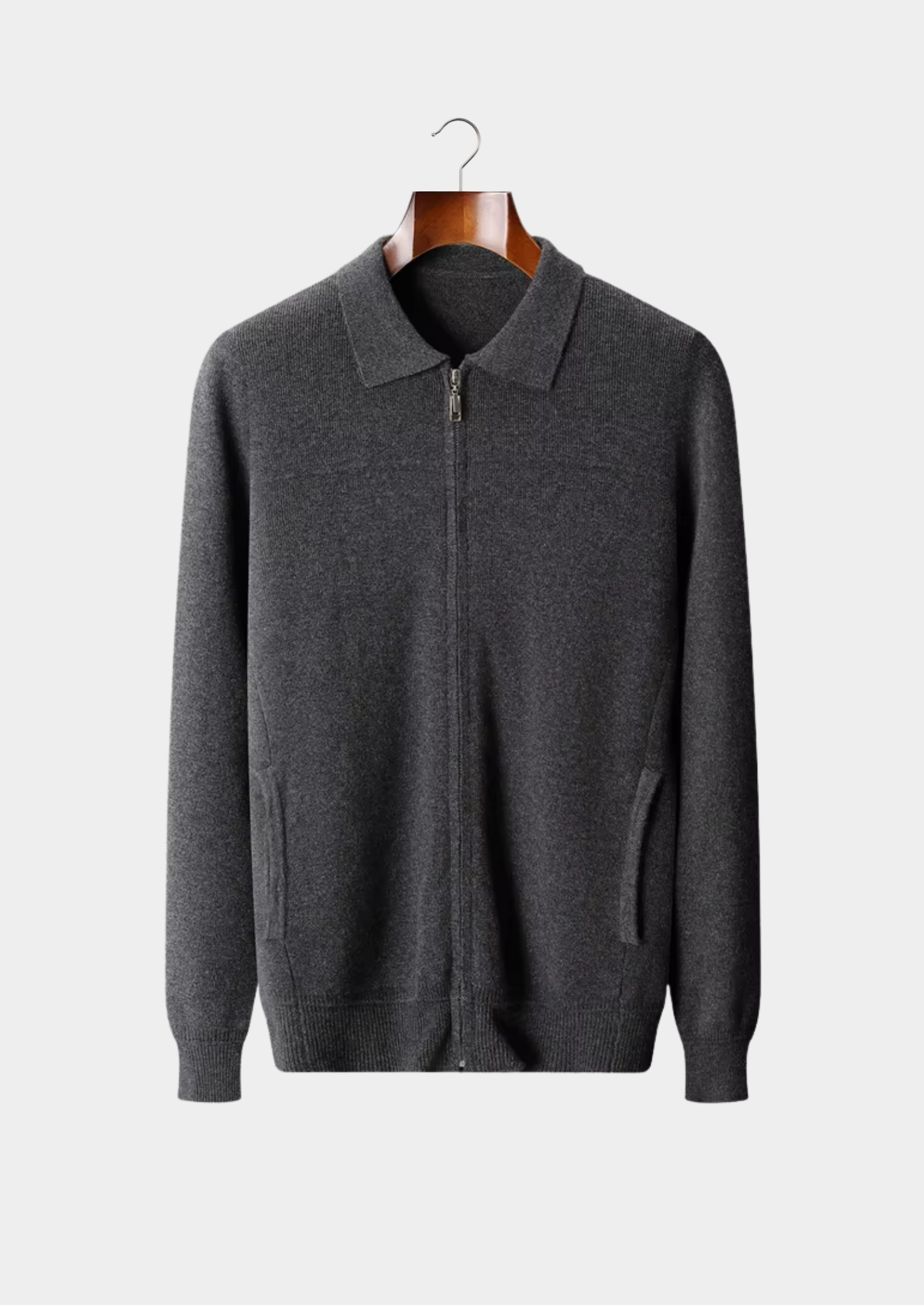 Cardigan polo côtelé en laine mérinos extra-fine pure
