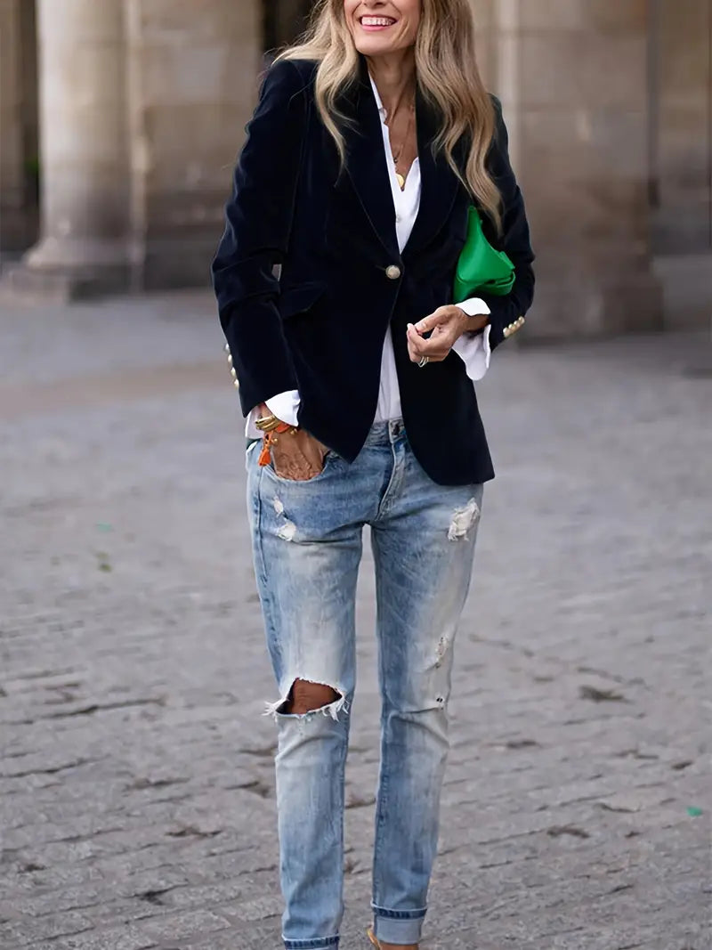 The Isola Velvet Blazer — Midnight