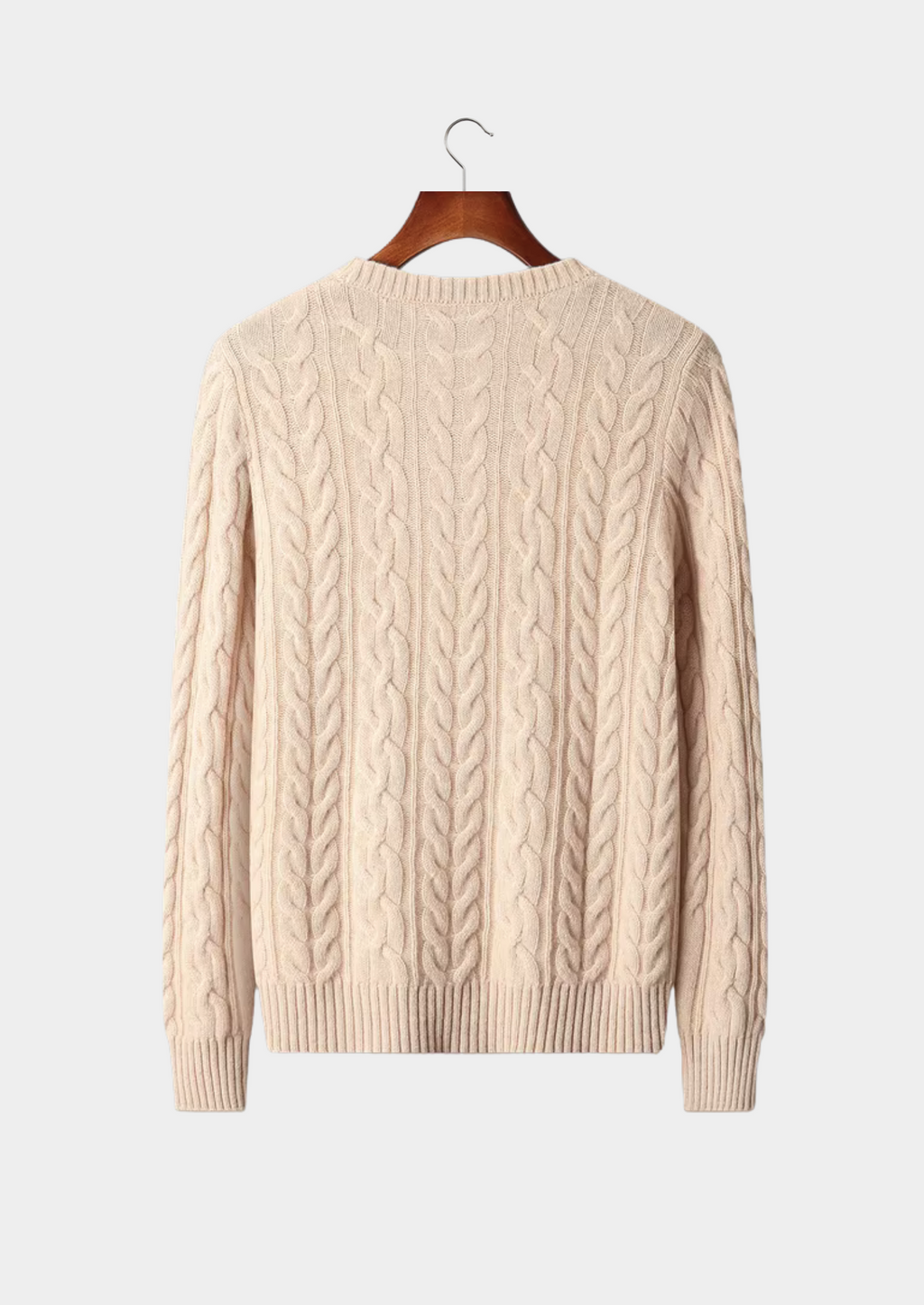 Pull ras du cou en laine mérinos pure extra-fine avec torsades