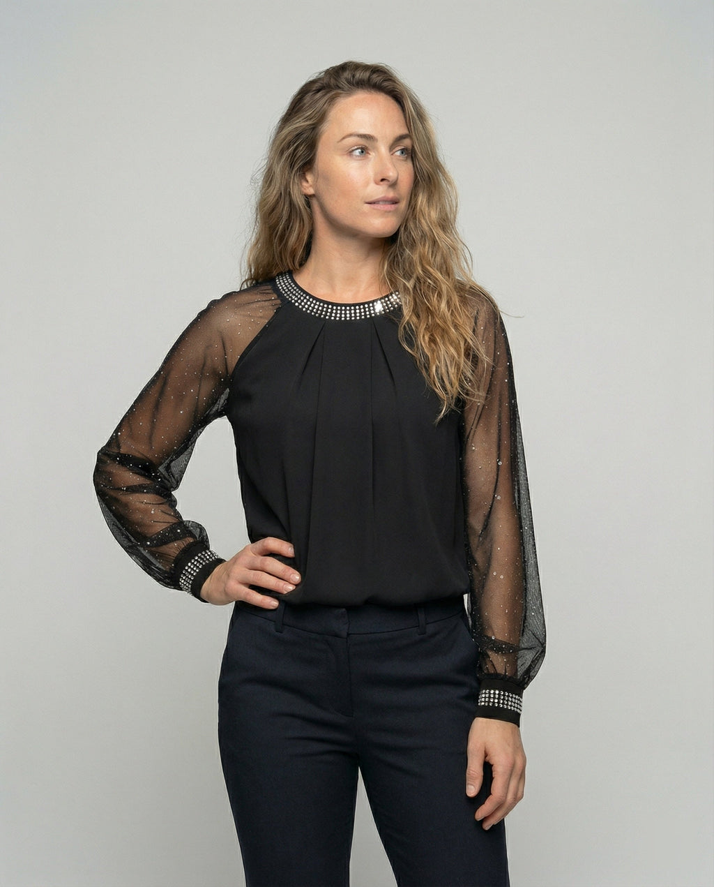 Liora Top — Midnight Mesh & Sequin