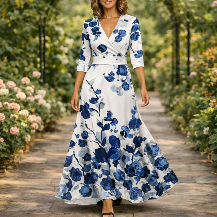 Fleur™ - Robe florale élégante avec décolleté en V
