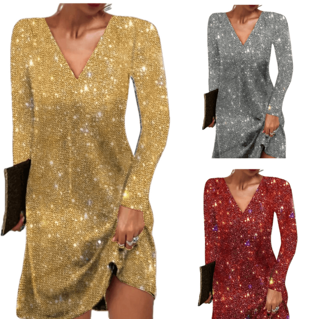 The Elara — Silver Sequin Mini Dress