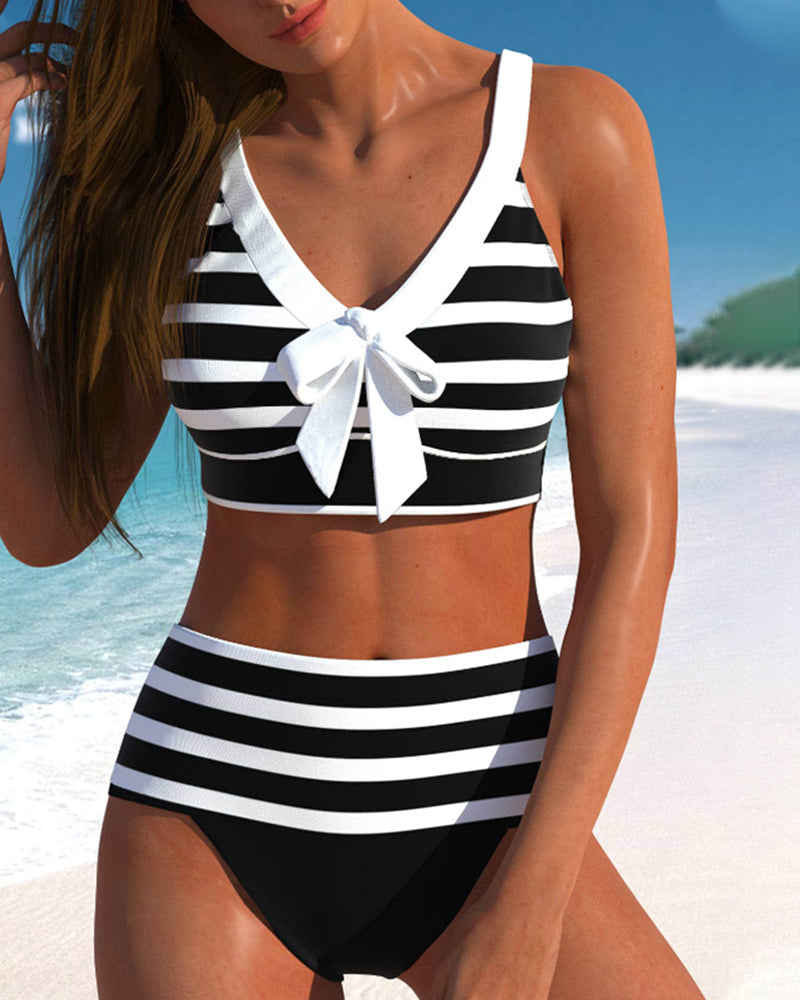Laluna® | Bikini taille haute à rayures