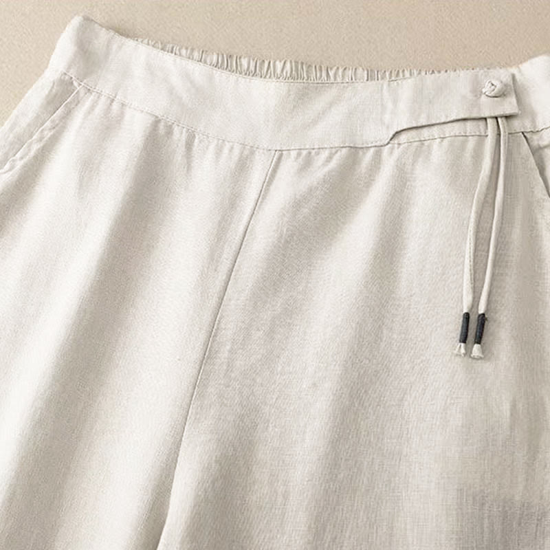 Pantalon Capri Large Femme Bouton Unique Couleur Unie Buddha Stones avec Poches