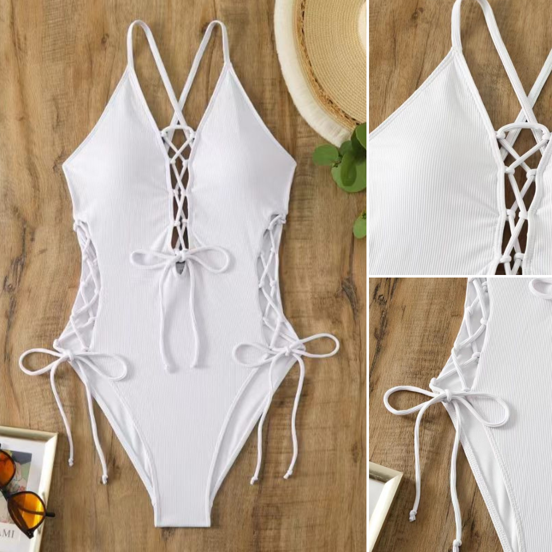 Liora Lace-Up One-Piece — Midnight Ribbed