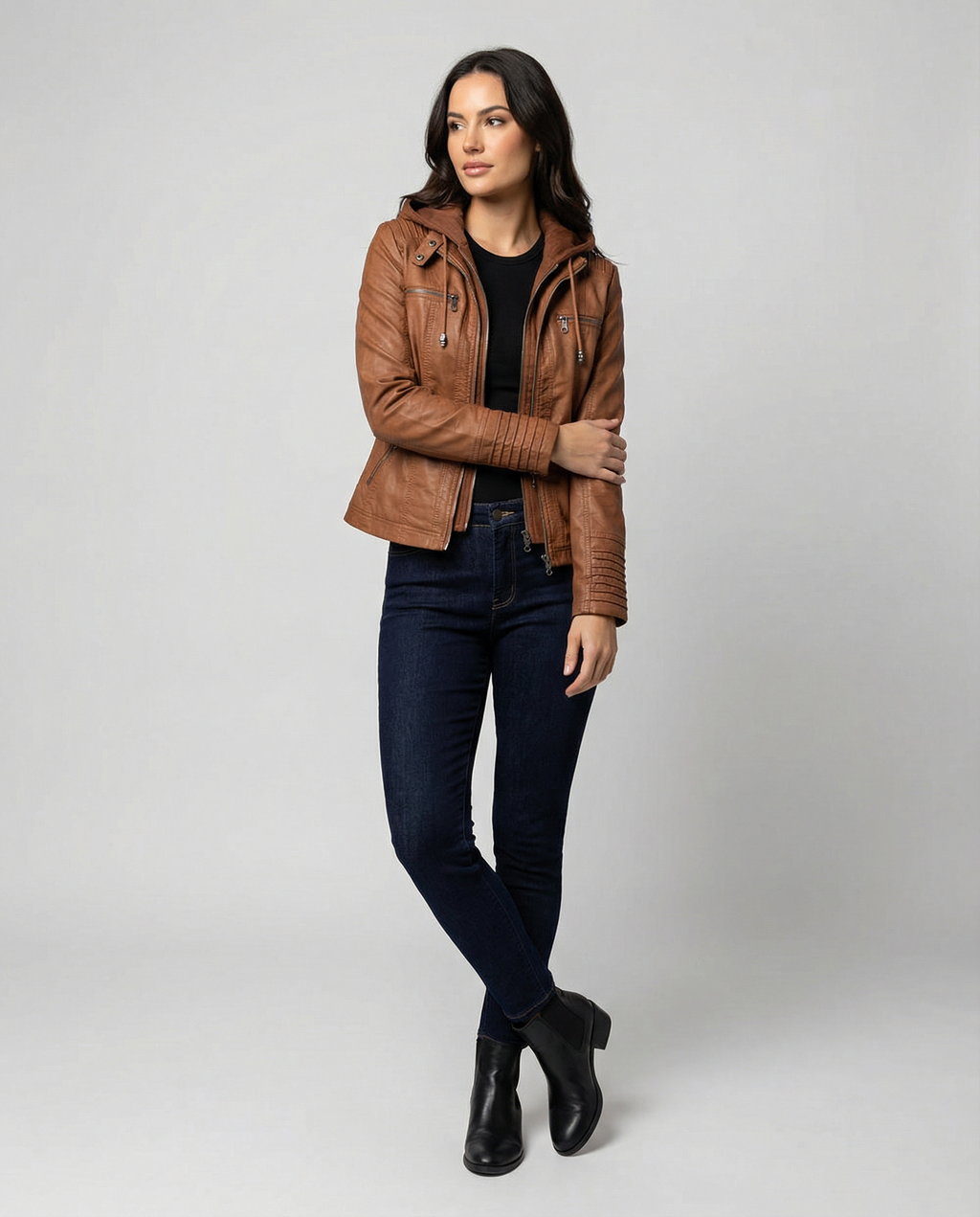 The Kaia — Weatherproof PU Hooded Jacket in Khaki