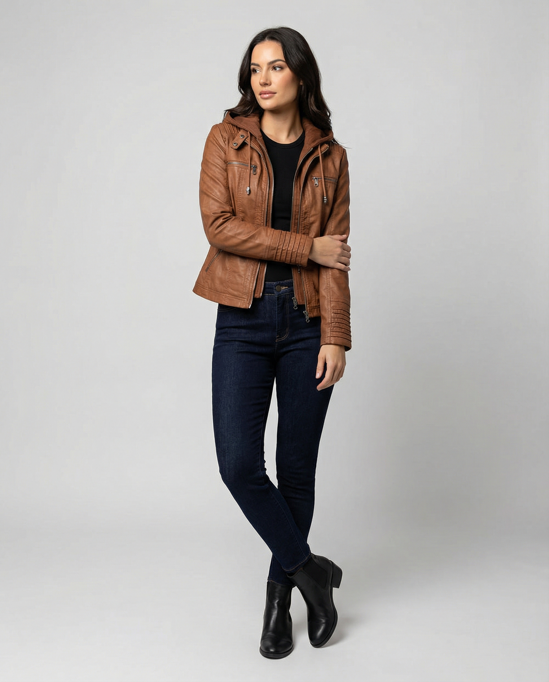 The Kaia — Weatherproof PU Hooded Jacket in Khaki