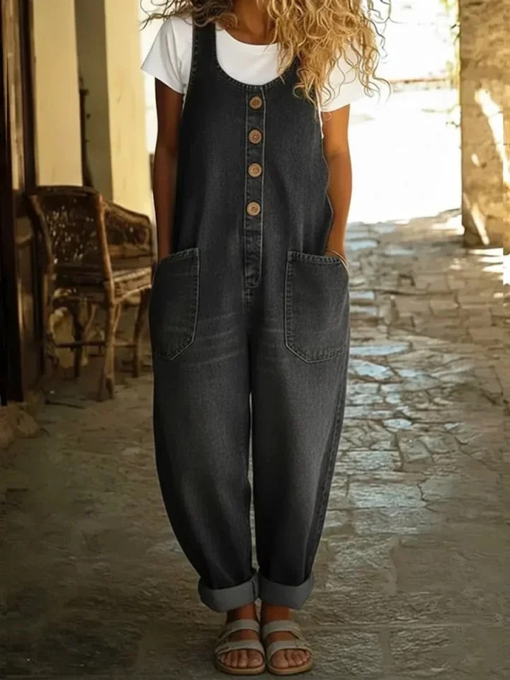 Saylor | Salopette en denim en coton vintage délavé