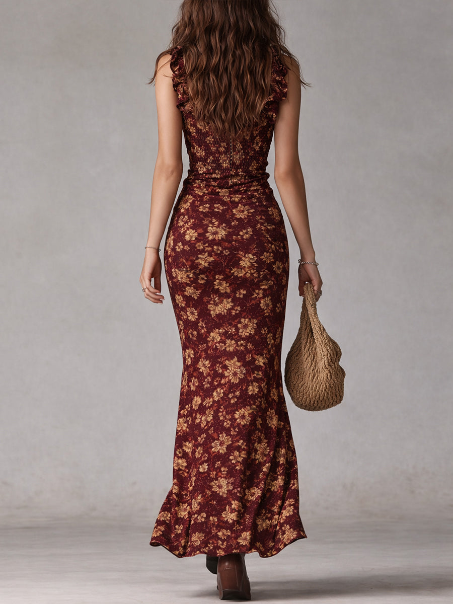 Maya™ | Robe Maxi Vintage Bohème à Manches Volantées avec Fente Haute