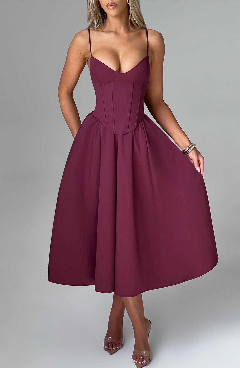 MAILEEN | Robe Midi Élégante avec Design Corset