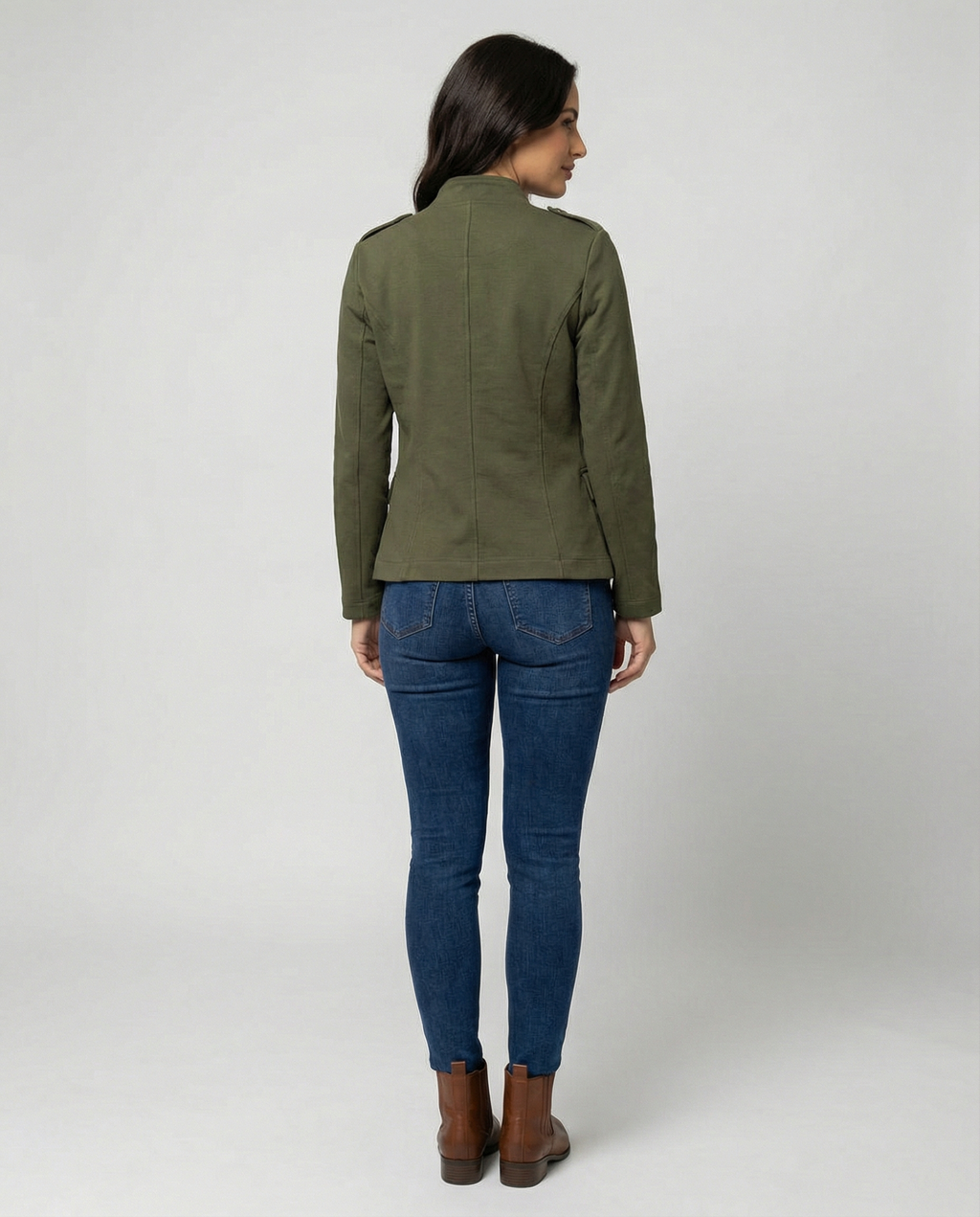 Elara — Army Green Stand-Collar Blazer