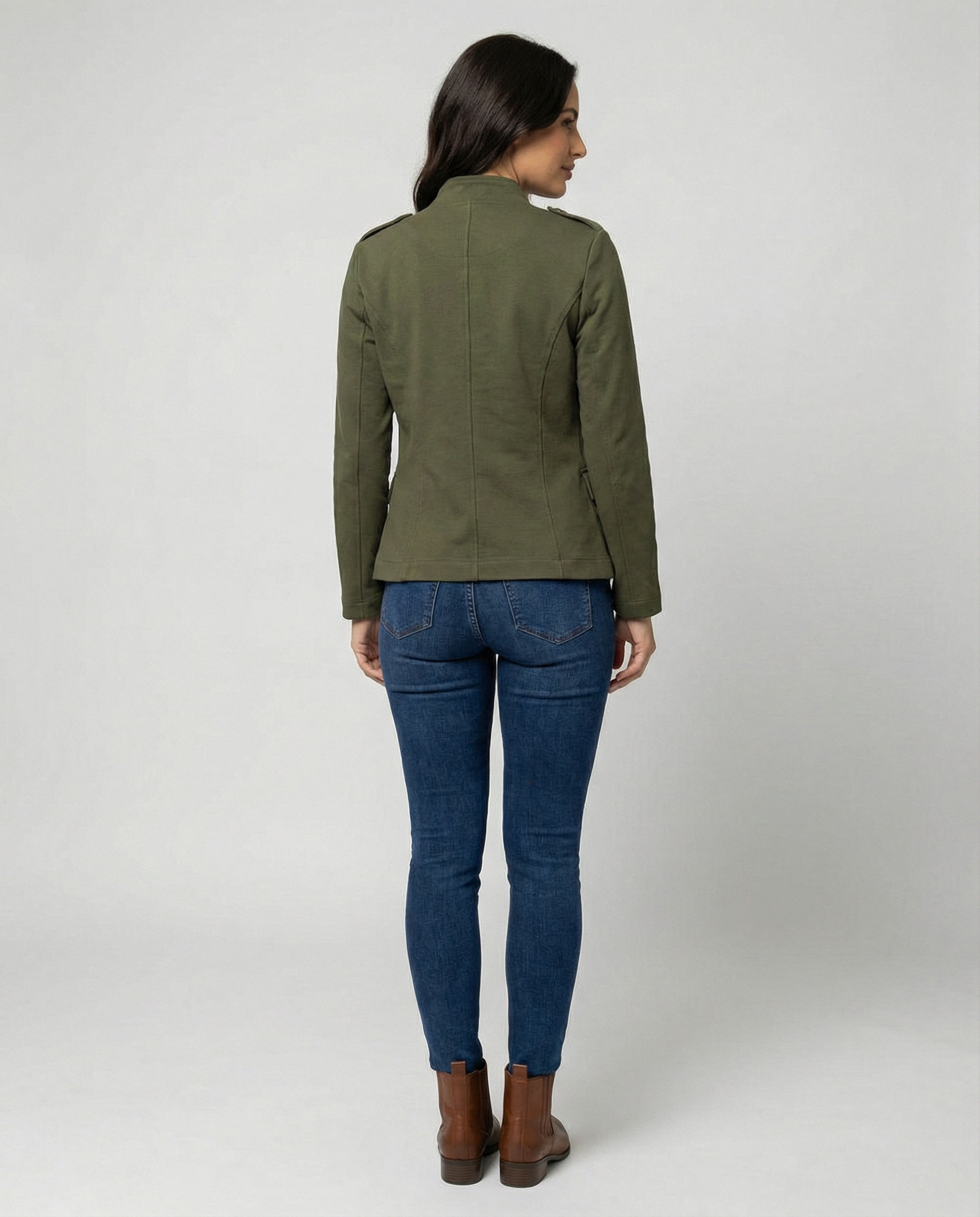 Elara — Army Green Stand-Collar Blazer