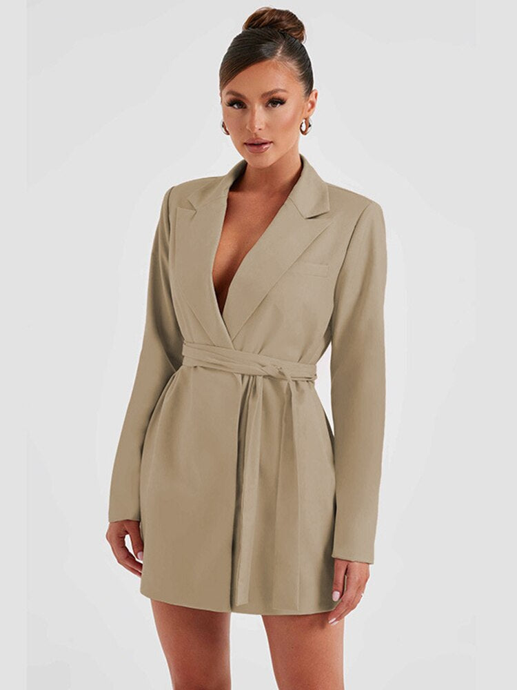 The Elara Wrap — Midnight Blazer Dress