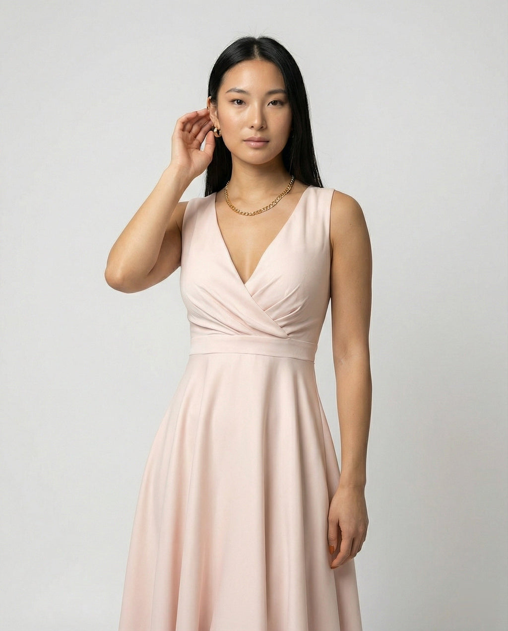 The Liora — Apricot A-Line Midi Dress