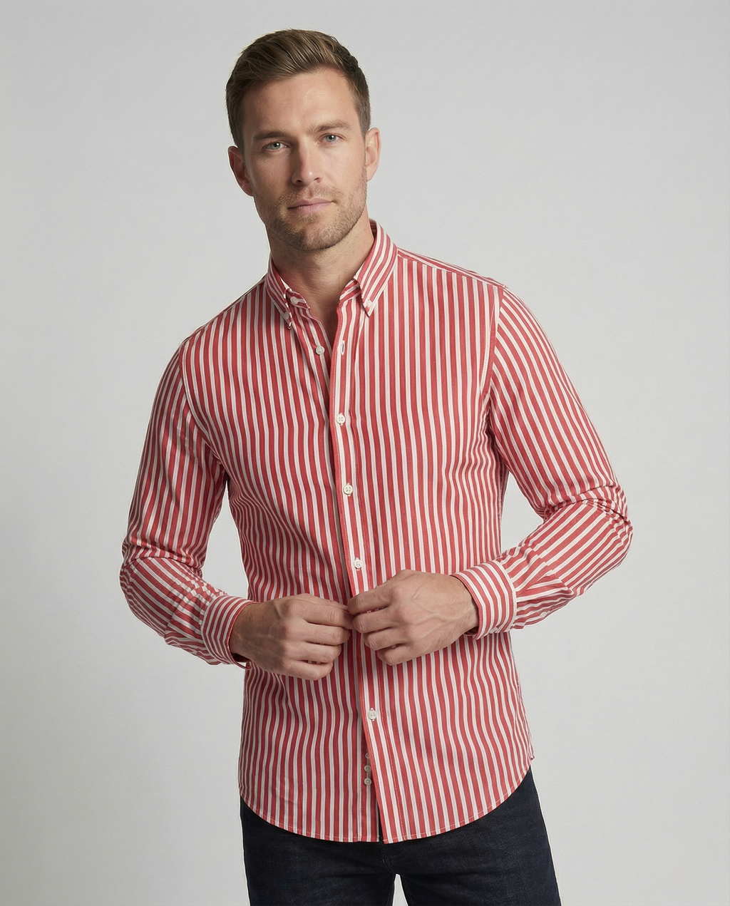 The Antonio Stripe — Scarlet Cotton Shirt