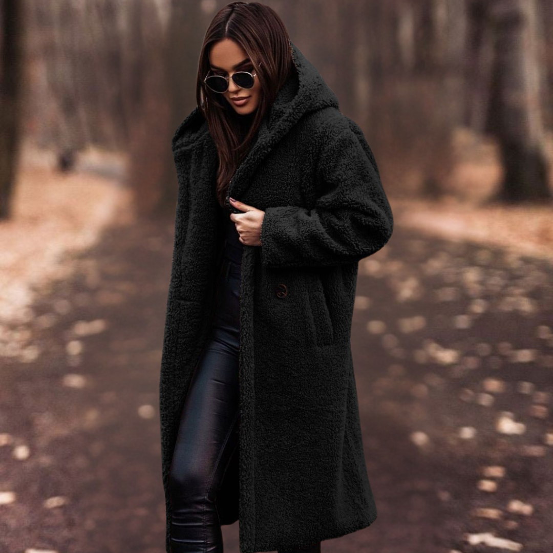 The Elowen — Plush Teddy Coat in Noir