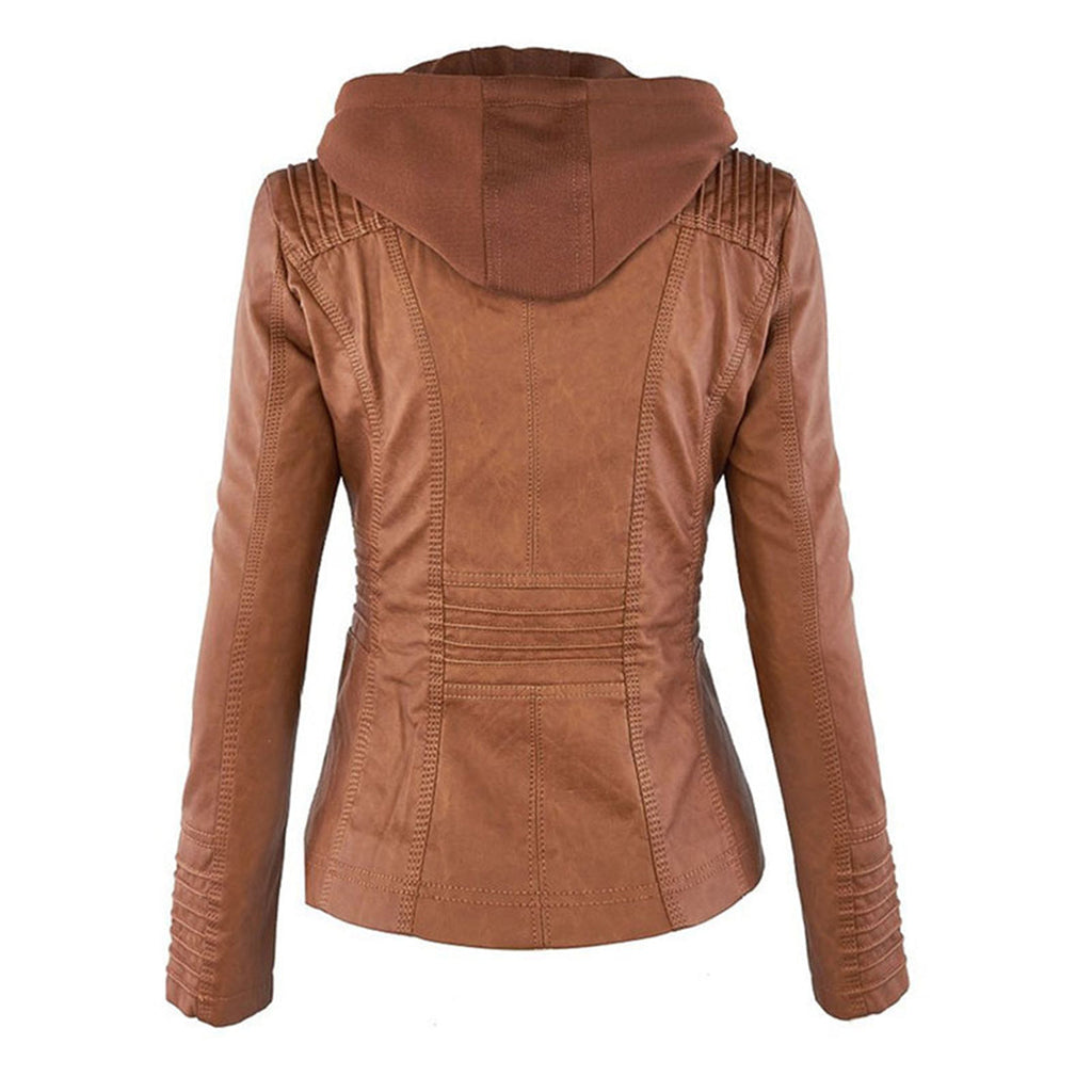 The Kaia — Weatherproof PU Hooded Jacket in Khaki