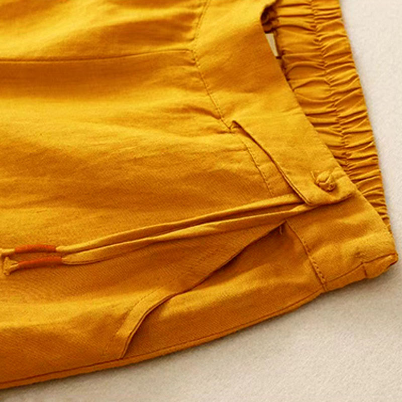 Pantalon Capri Large Femme Bouton Unique Couleur Unie Buddha Stones avec Poches