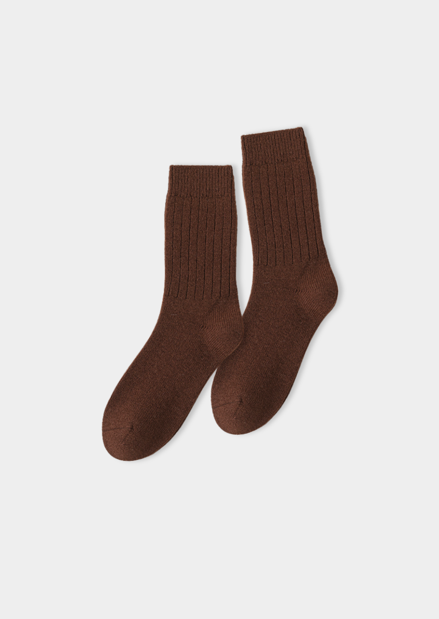 Chaussettes en laine mérinos ultra-douces couleur café avec design côtelé