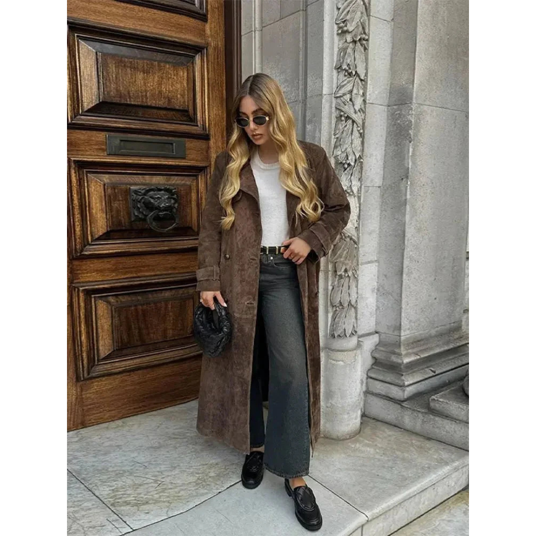 The Liora — Chestnut Suede Trench