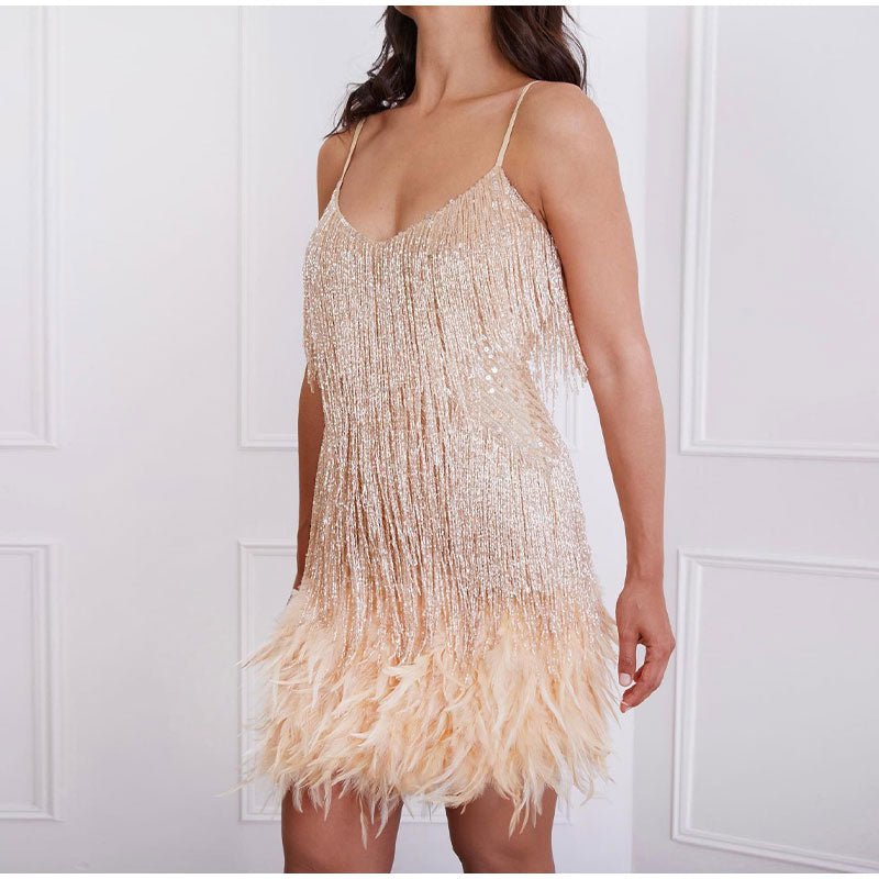 The Elira — Feathered Sequin Cocktail Dress