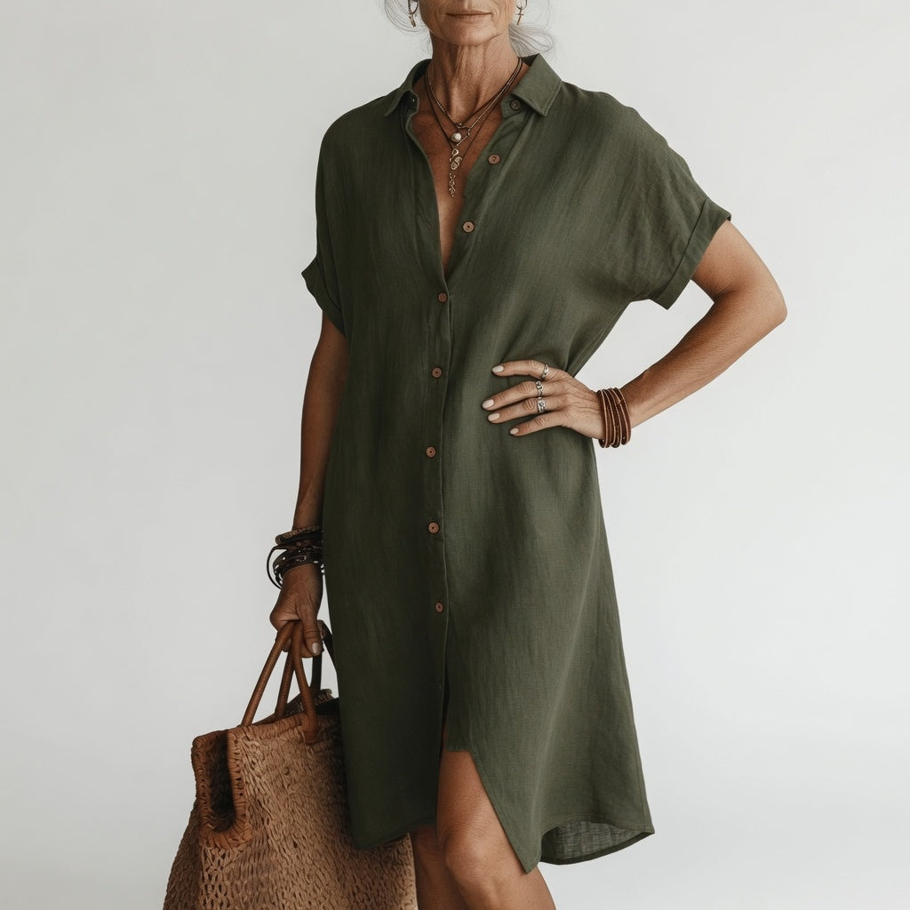 Timéa™ — Robe-chemise midi parisienne stylée et respirante